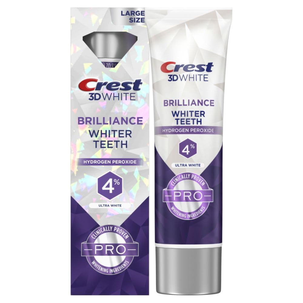 Crest 3D White Brilliance Whitening Toothpaste with packaging on a white background