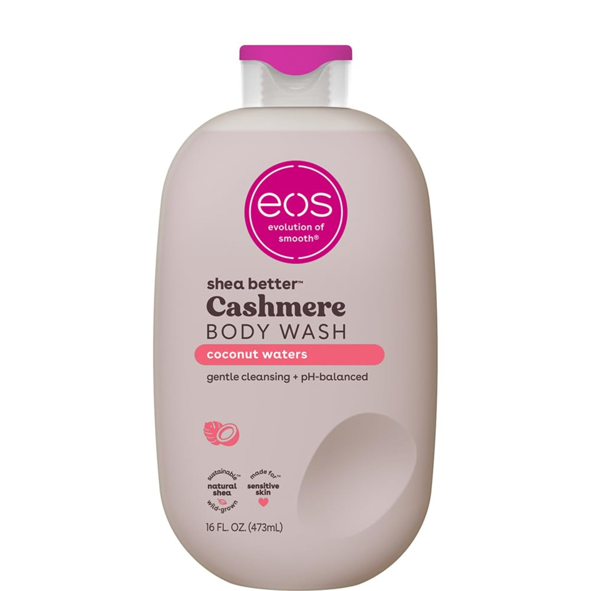 eos shea better Cashmere Body Wash bottle on a white background