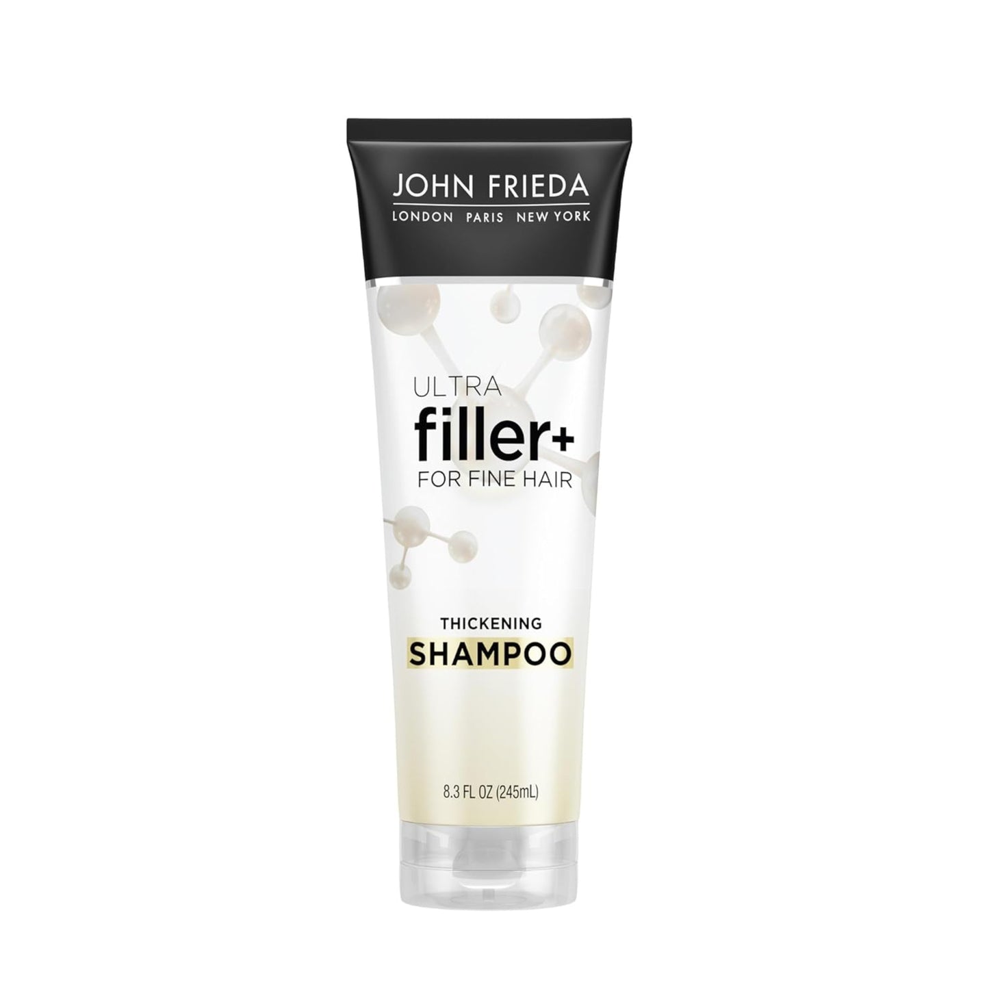 John Frieda Ultra Filler+ shampoo bottle on a white background