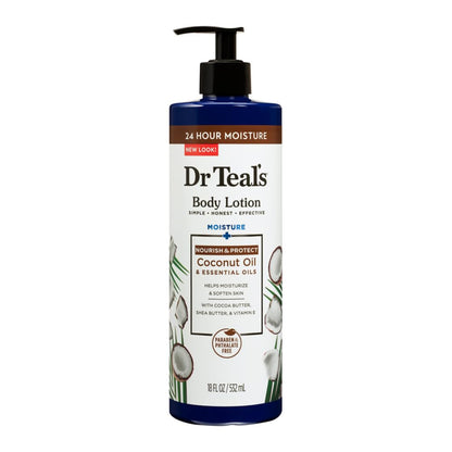 Dr Teal's, Body Lotion, 24h moisture, Coconut, Essential oils, 532ml