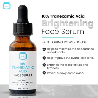 10% Tranexamic Acid Brightening Face Serum bottle with dropper on a white background