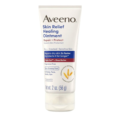 Aveeno Skin Relief Healing Ointment tube on a white background