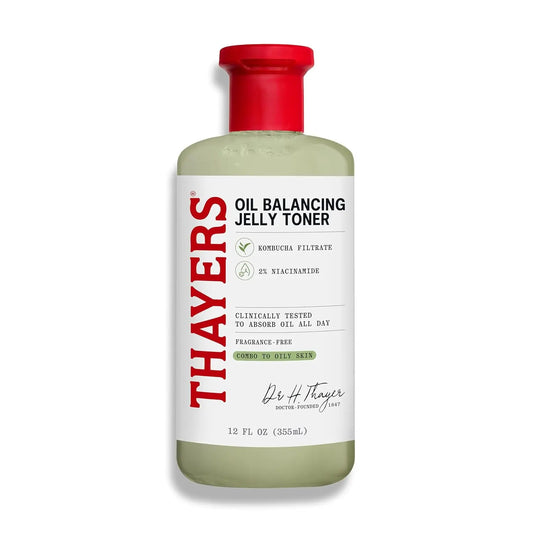 Thayers Oil Balancing Jelly Toner bottle with red cap on a white background