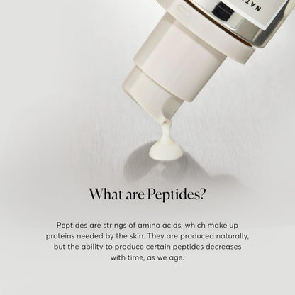 naturium skincare product with a droplet on a light gray background, featuring text about peptides.