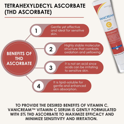 Vanicream Vitamin C Serum with benefits of THD Ascorbate on a white background