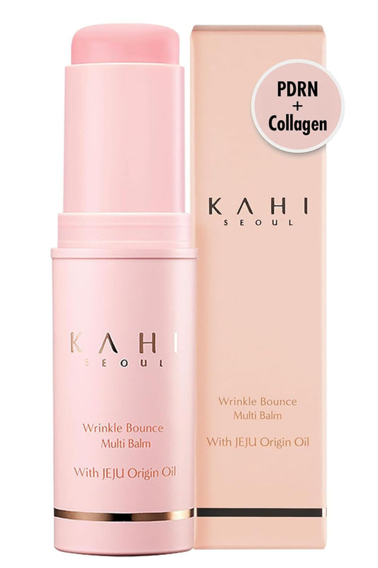 Pink balm with 'Kahi Seoul' branding and packaging on a white background