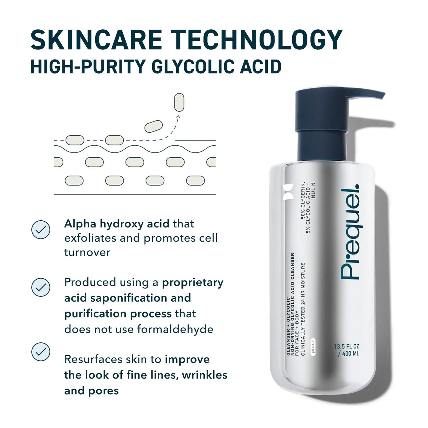 Prequel Glycolic Cleanser with Glycerin for Face and Body Wash 400ml