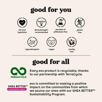 Product label with sustainability icons and text on a white background