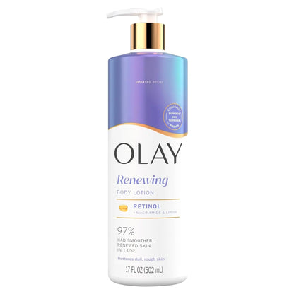 Olay Renewing body lotion bottle on a white background