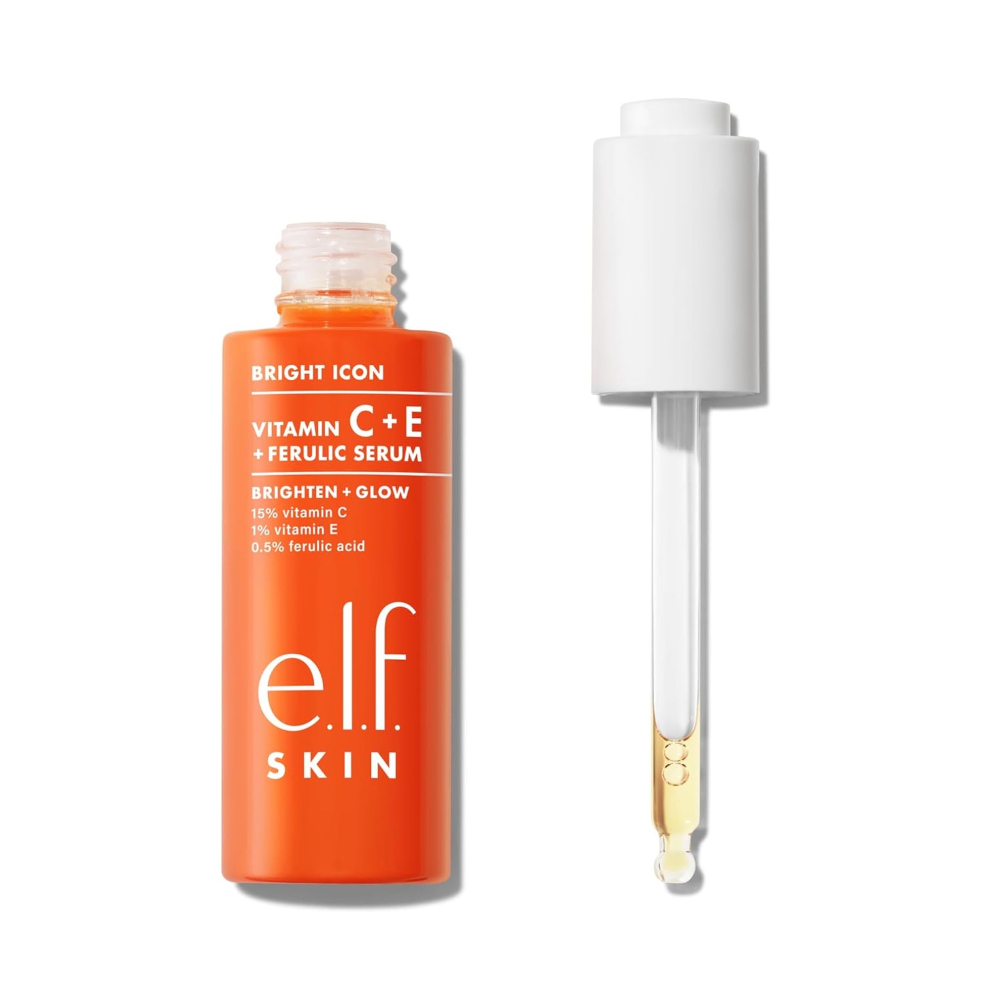 e.l.f. Skin Vitamin C+E + Ferulic Serum with dropper on a white background