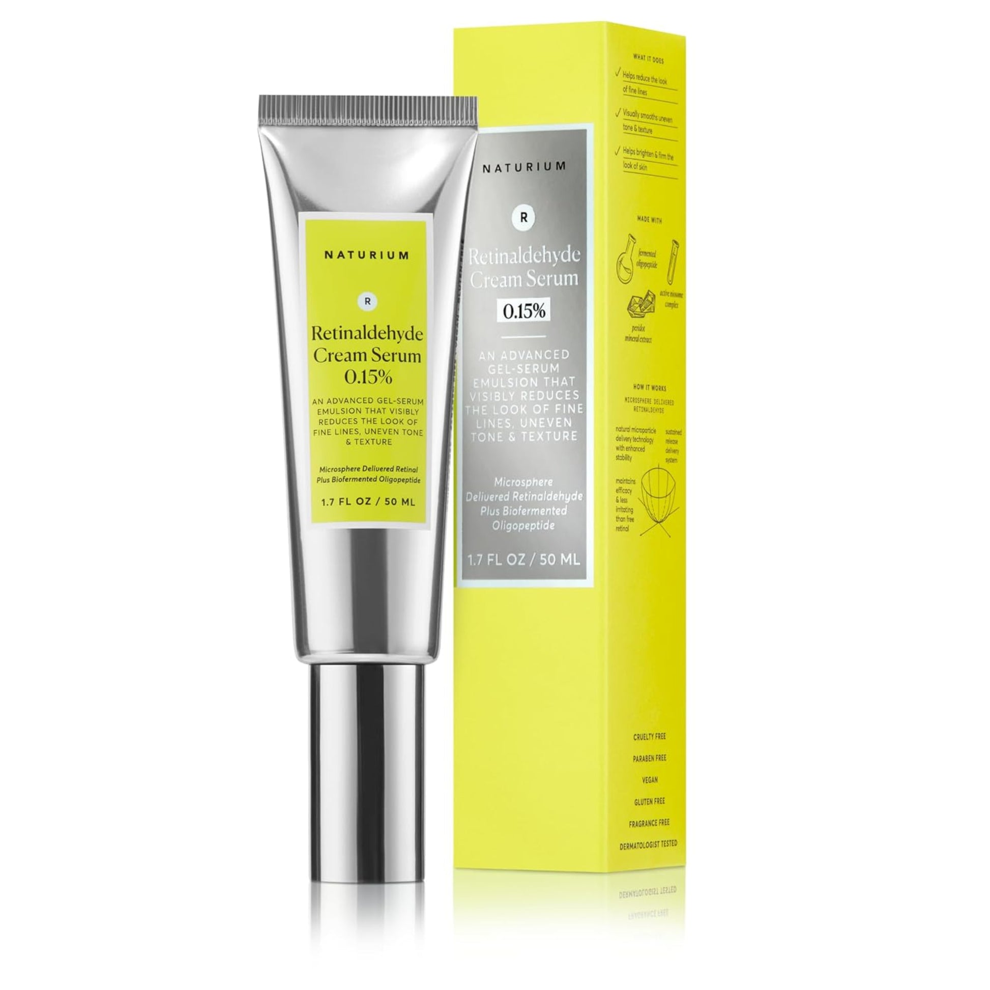 Naturium Retinaldehyde Cream Serum with packaging on a white background