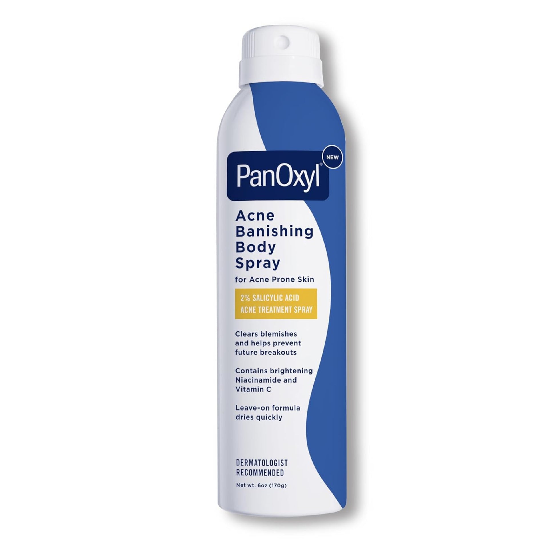 PanOxyl Acne Banishing Body Spray bottle on a white background