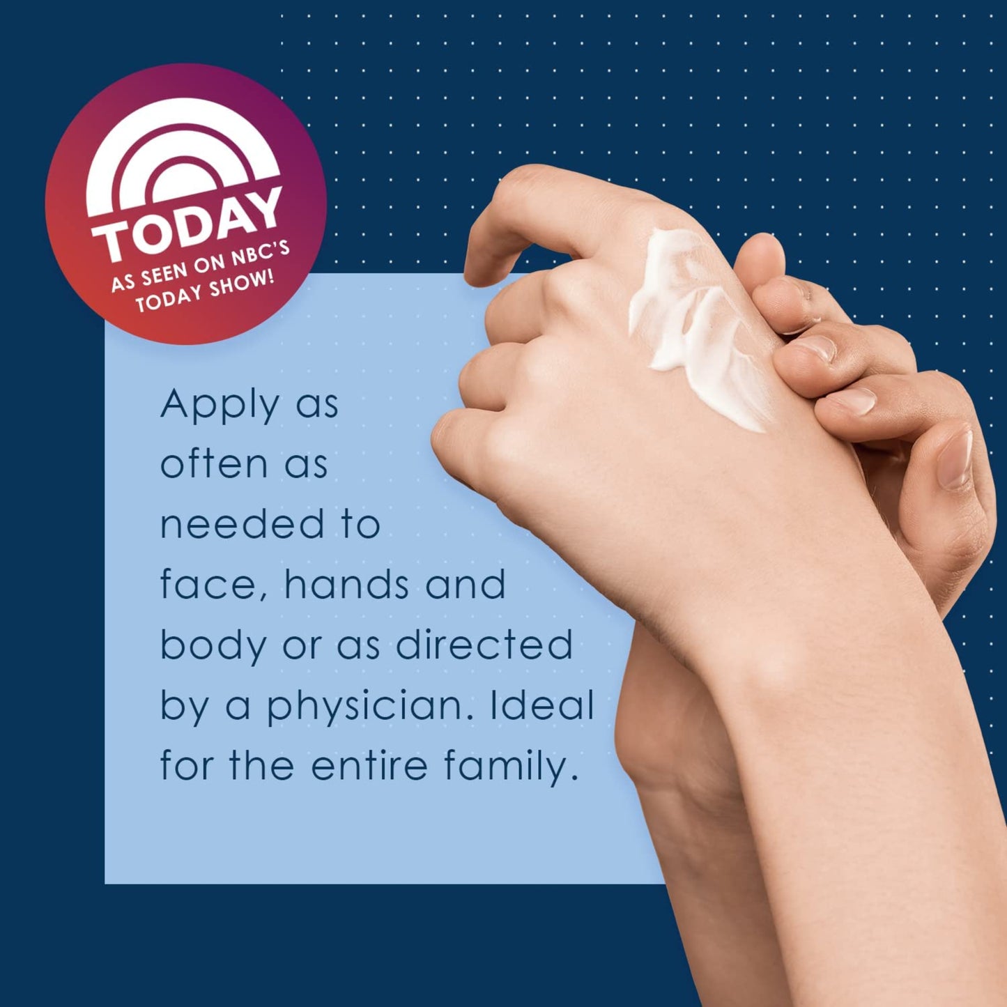 Hands applying cream with 'Today' show branding and product usage instructions.