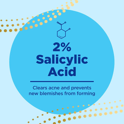 Promotional graphic for 2% Salicylic Acid with text on a blue background