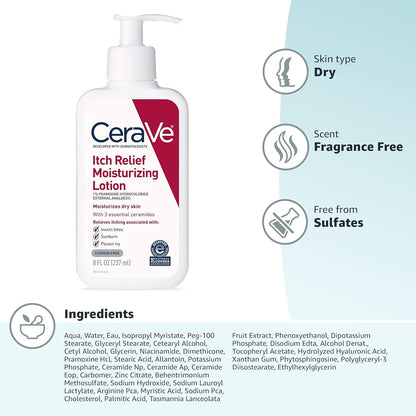 CeraVe, Loción hidratante antipicazón con clorhidrato de pramoxina, 237 ml (8 oz) 