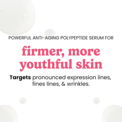 Advertisement for an anti-aging polypeptide serum with text and product imagery.