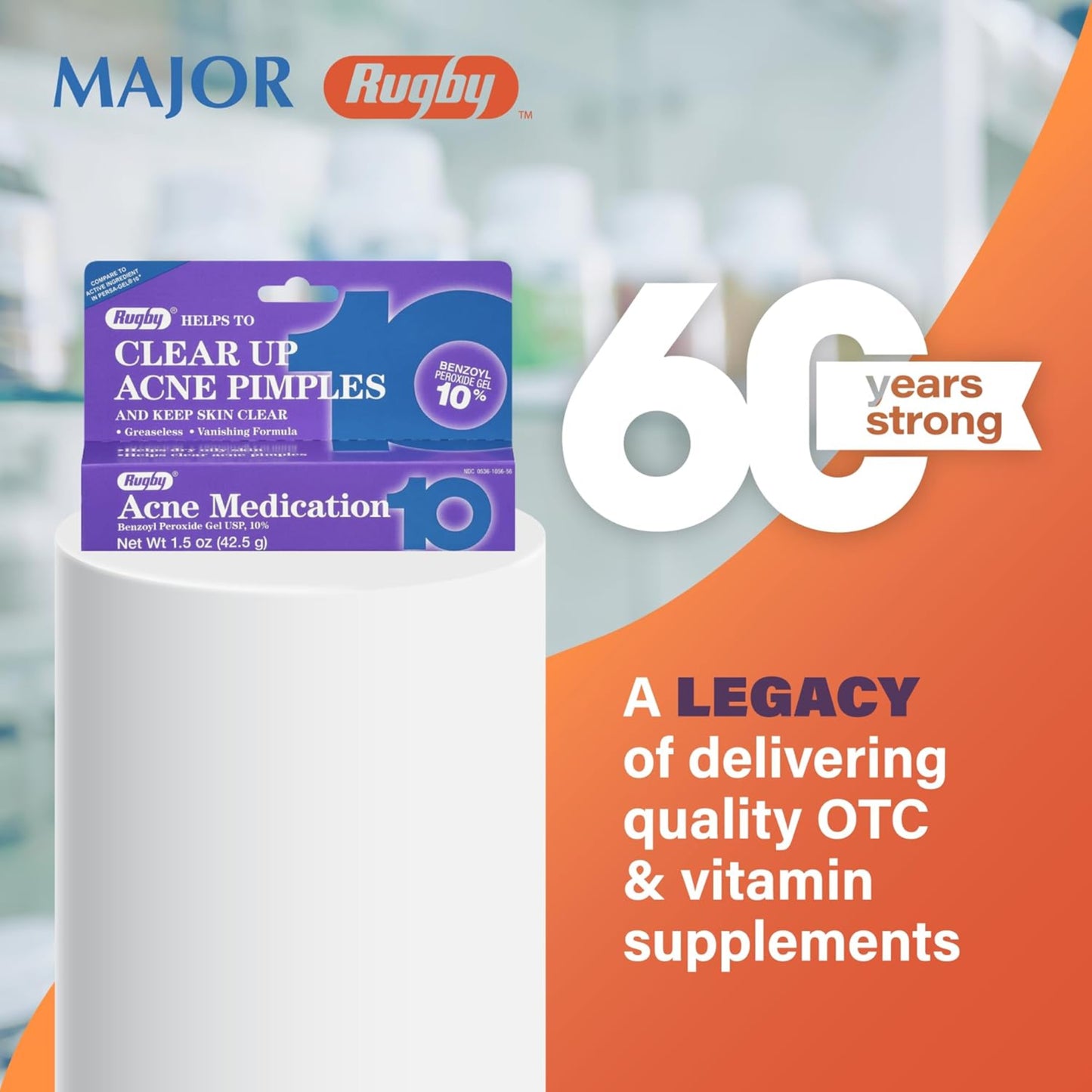 Rugby Acne -Treatment BENZOYL Peroxide Gel 5,- 1.5 oz( 42.5 gr)