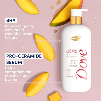 Dove -Exfoliating Body Wash Melanin 5% pro-ceramide serum with BHA- 18.5 oz( 547ml)