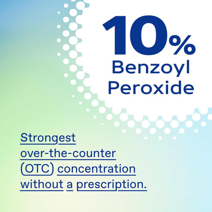 10% Benzoyl Peroxide text on a gradient background with white dots.