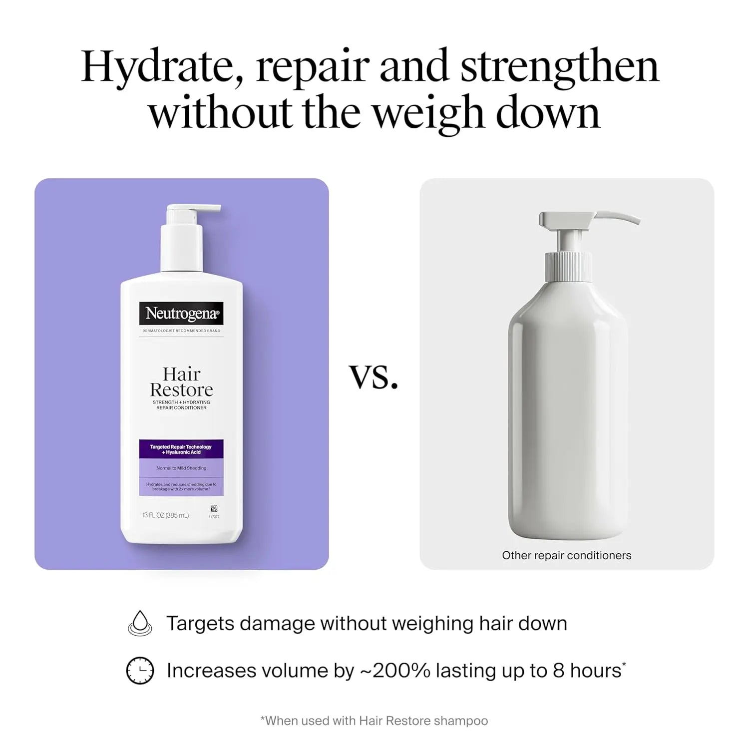 Neutrogena Hair Restore Hydrating Repair Conditioner – Hyaluronic Acid, Anti-Breakage, Sulfate-Free, 385ml - Antiaging Cosmetics