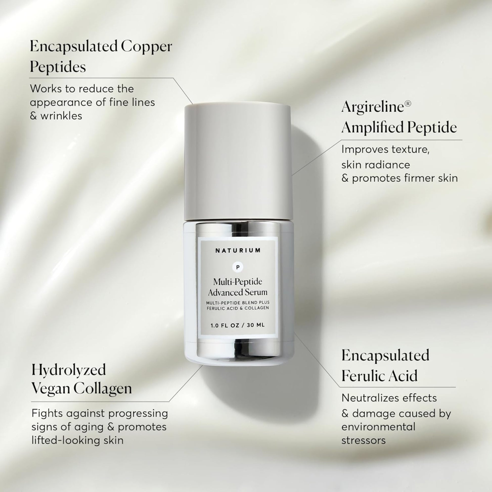 Naturium multi peptide advanced serum with product details on a neutral background