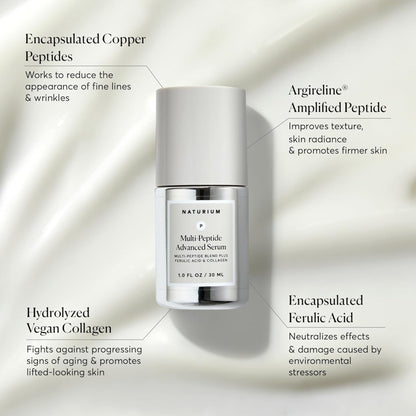 Naturium multi peptide advanced serum with product details on a neutral background