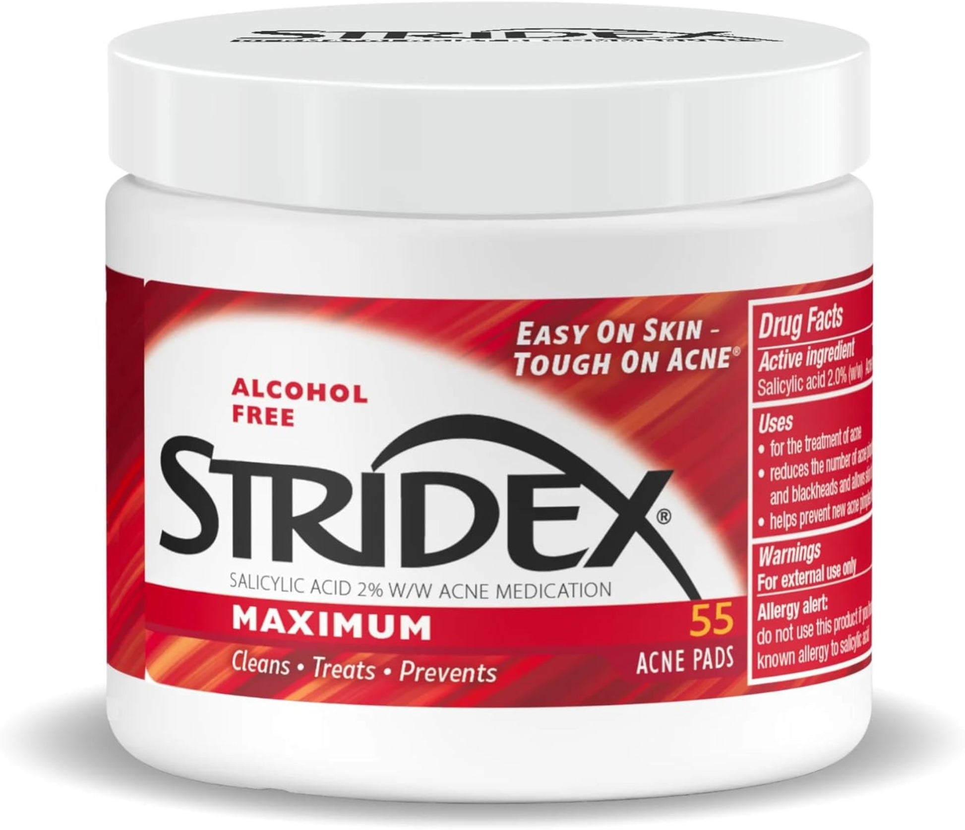 Stridex Maximum Acne Pads container on a white background