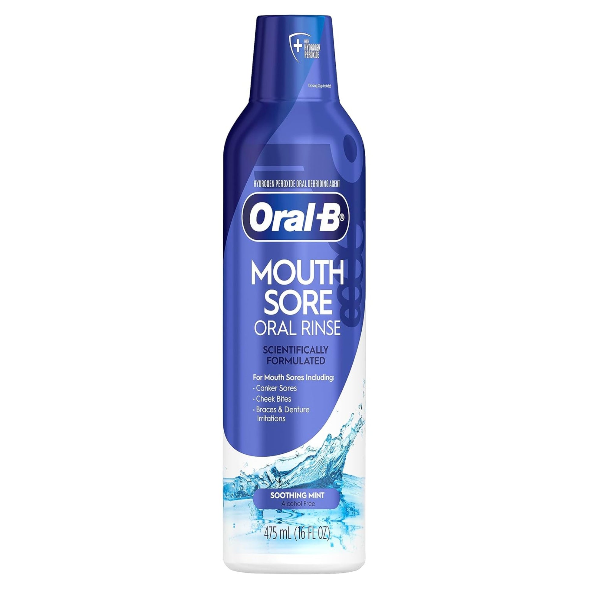 Oral-B Mouth Sore Oral Rinse bottle on a white background