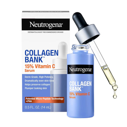 Neutrogena Collagen Bank 15% Vitamin C Serum with dropper on a white background