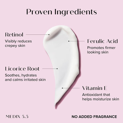 Skincare product with labeled ingredients on a pink background