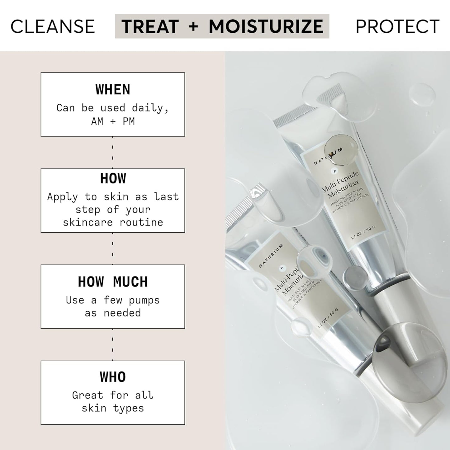 Skincare product with application instructions on a light background