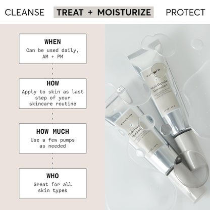 Skincare product with application instructions on a light background