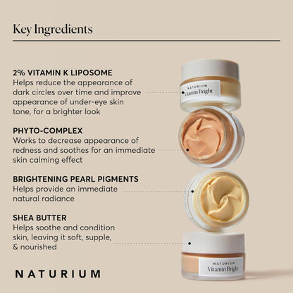 Naturium Vitamin Bright skincare product with key ingredients listed on a beige background