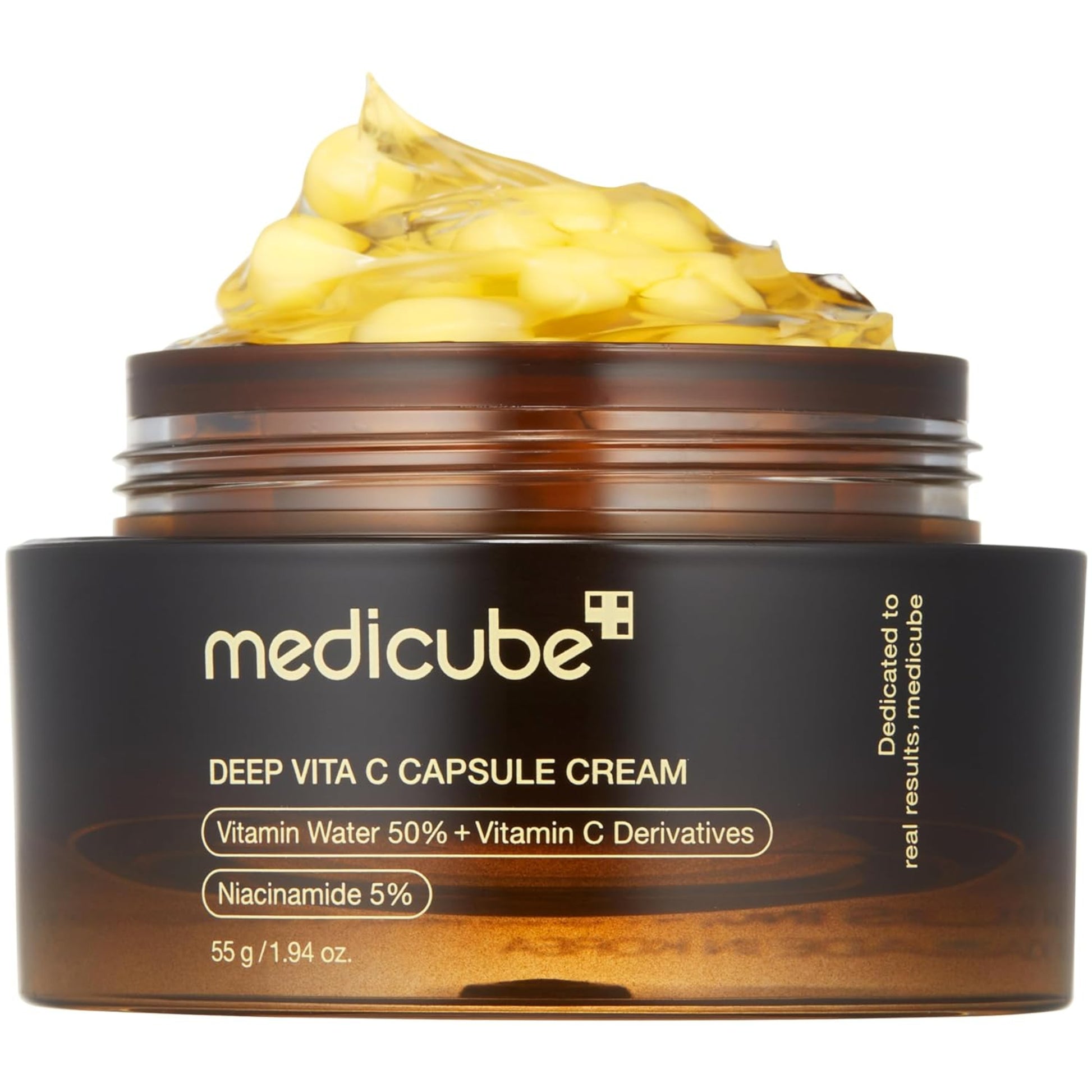 Medicube Deep Vita C Capsule Cream jar with cream on top on a white background