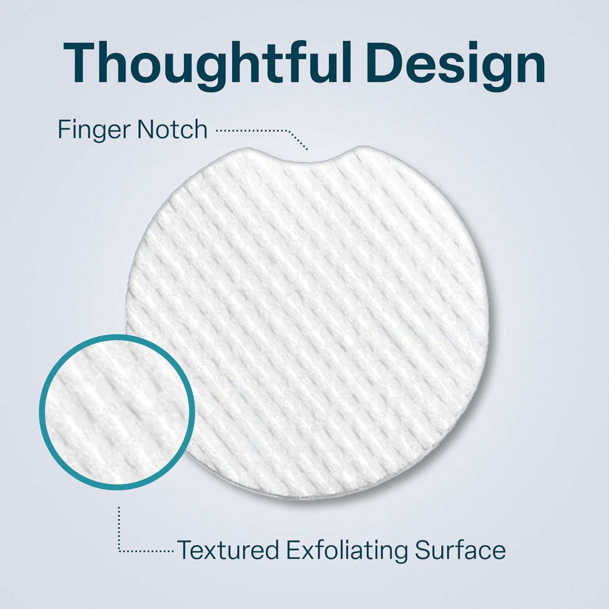 Textured exfoliating surface with finger notch design on a light gray background