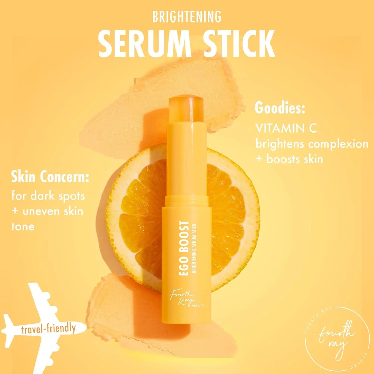 Brightening serum stick with vitamin C on a yellow background