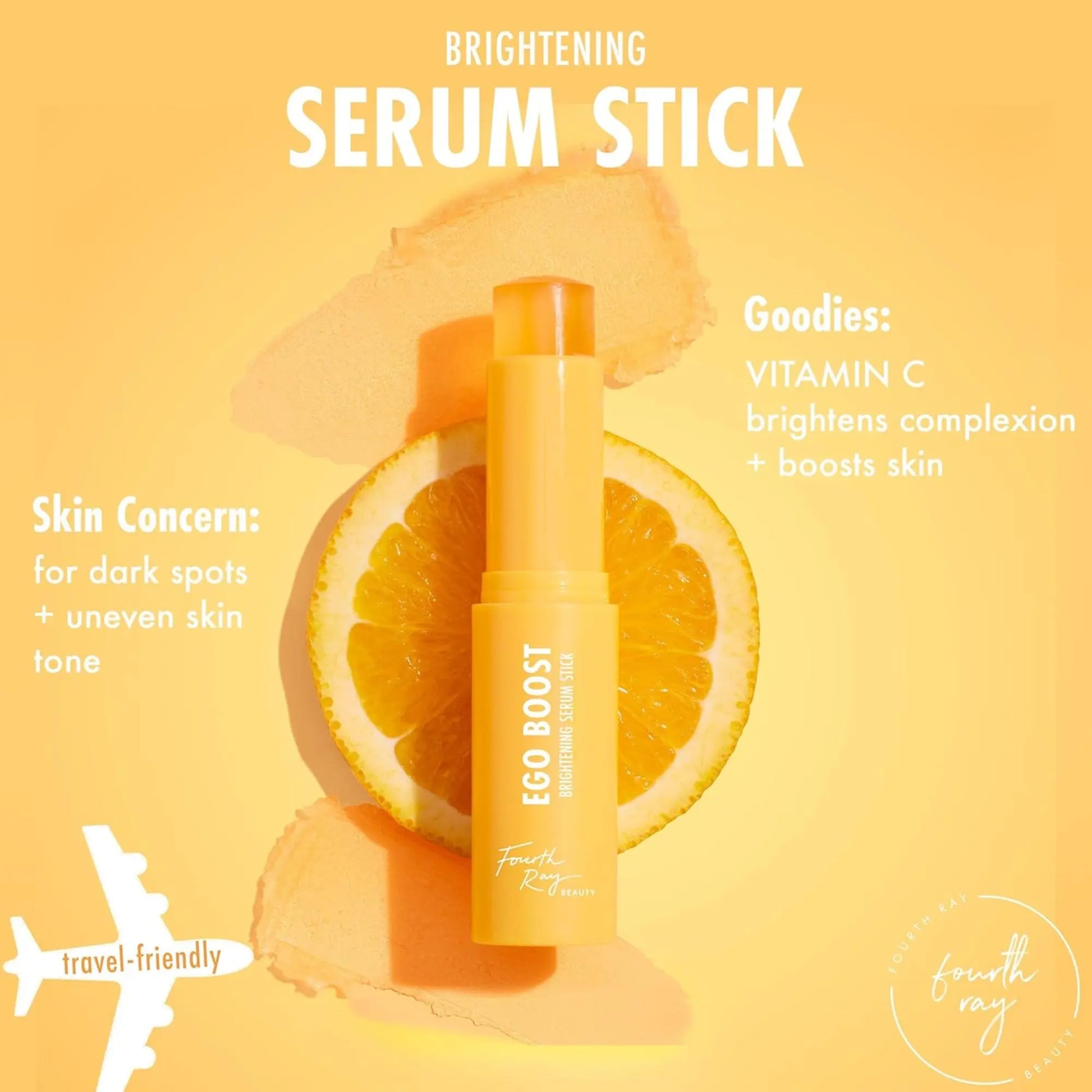 Brightening serum stick with vitamin C on a yellow background