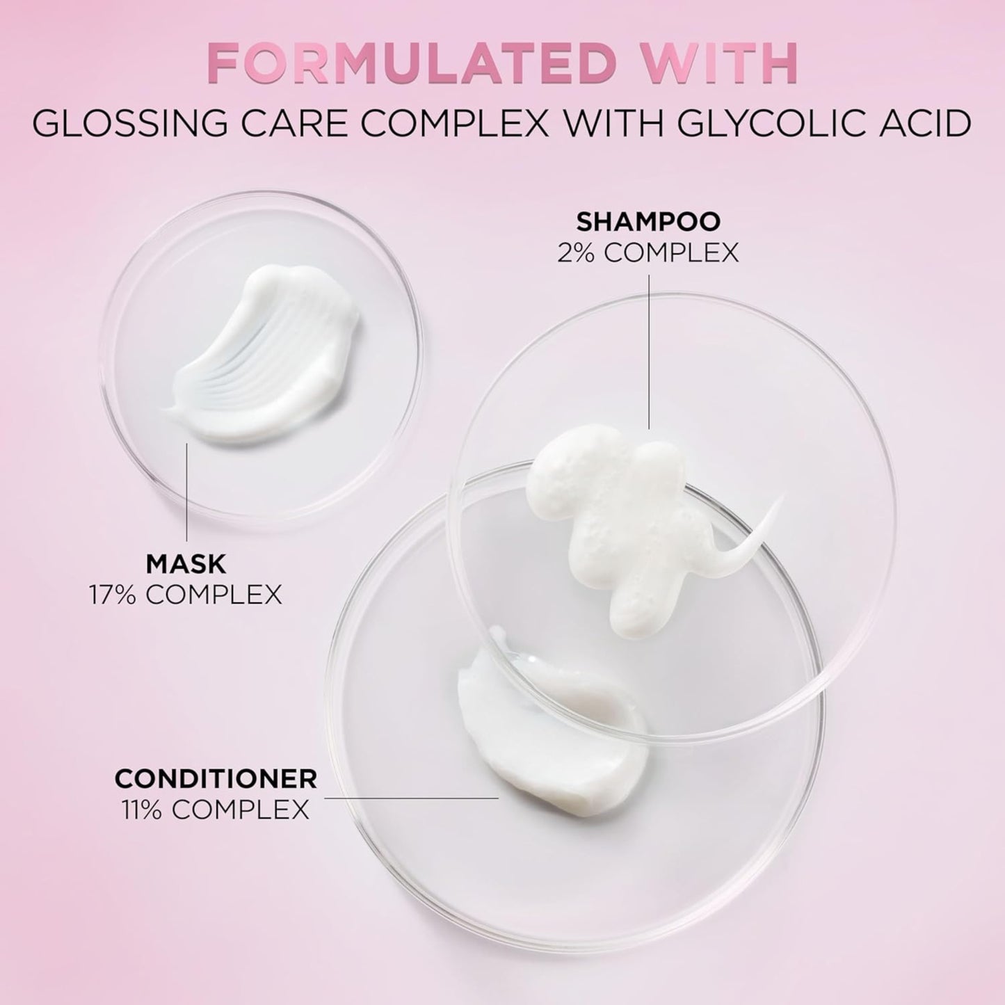 Product components with labels on a pink background