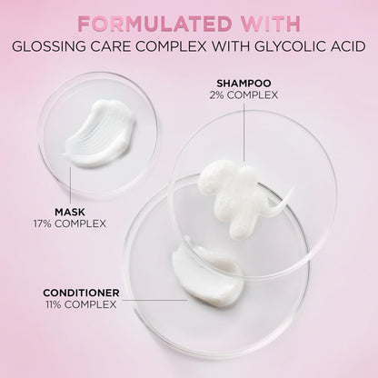 Product components with labels on a pink background