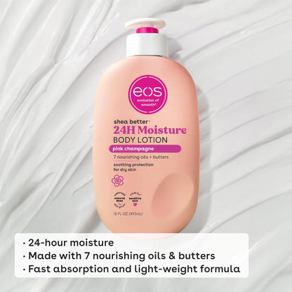  eos 24-hour moisture body lotion bottle on a white background