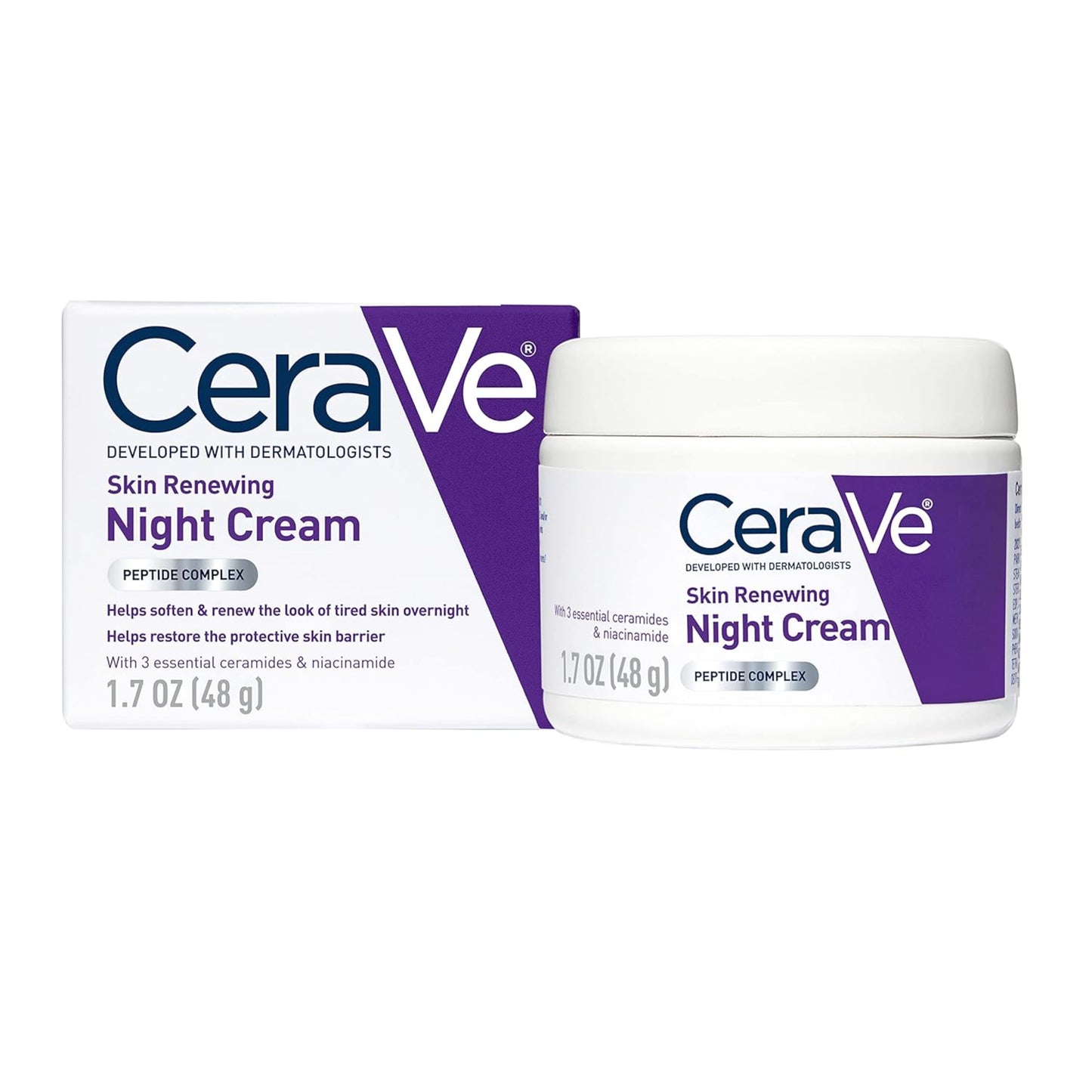 CeraVe Skin Renewing Night Cream jar and box on a white background