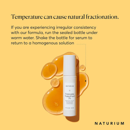 Naturium skincare serum bottle with text on a yellow background