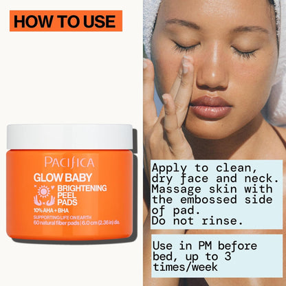 Pacifica - Glow Baby Brightening Peel Pads - 10% Glycolic Acid and Salicylic Acid Exfoliating Pads- 60 pcs