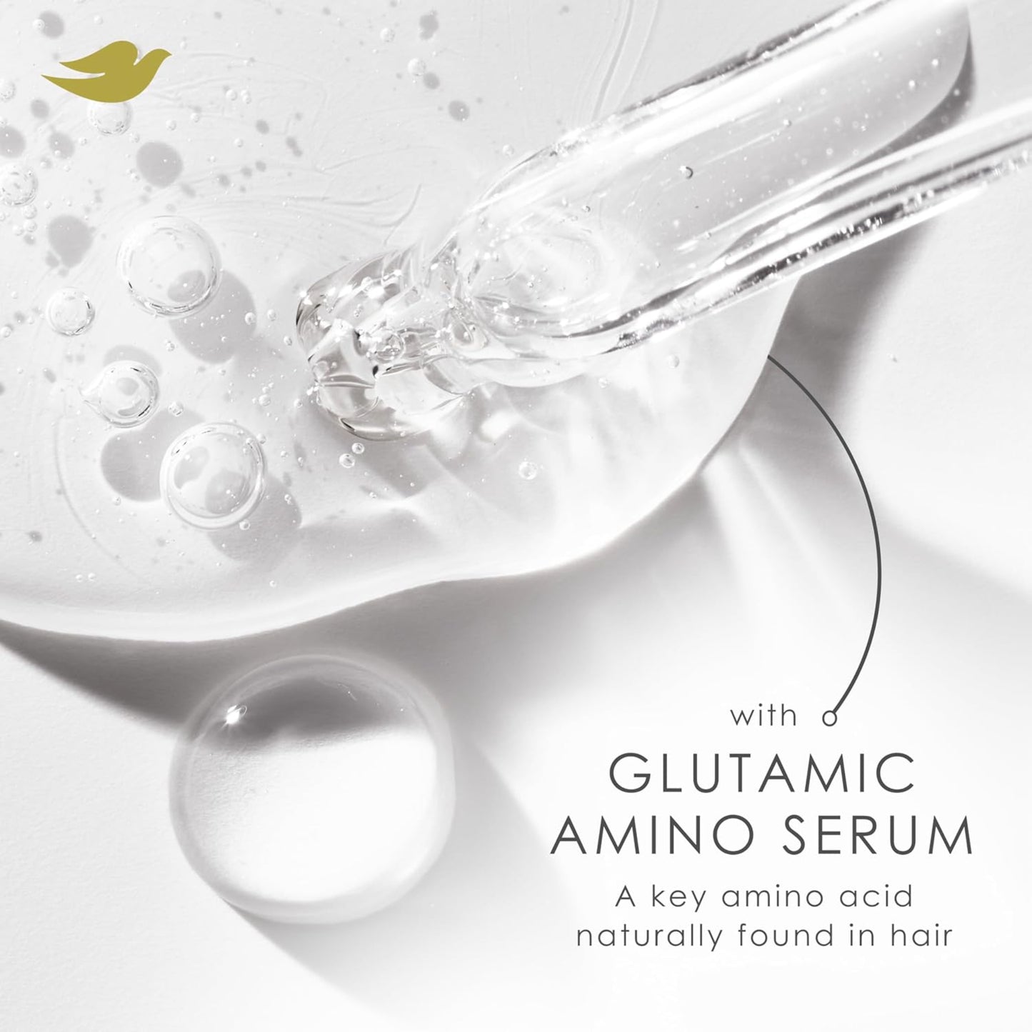 Glutamic amino serum with dropper on a white background