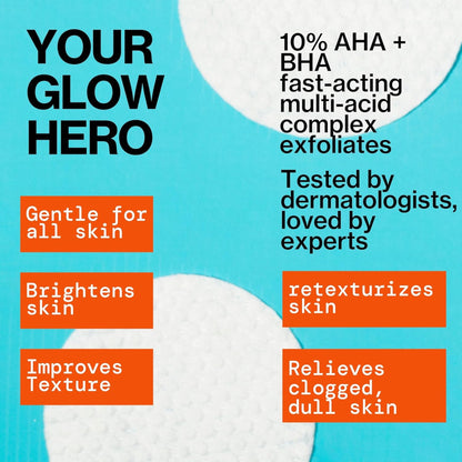 Product advertisement with text about skin care benefits on a blue background