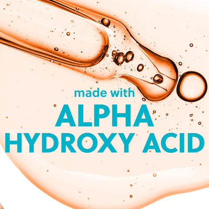 Alpha Hydroxy Acid text overlay on a close-up of liquid with bubbles