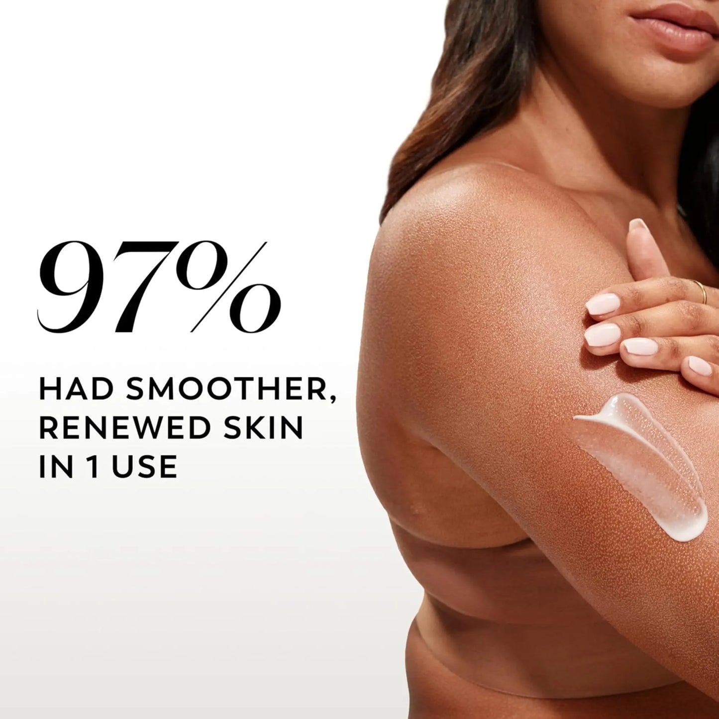 Woman applying skincare product with text about skin improvement