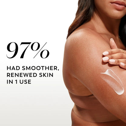 Woman applying skincare product with text about skin improvement
