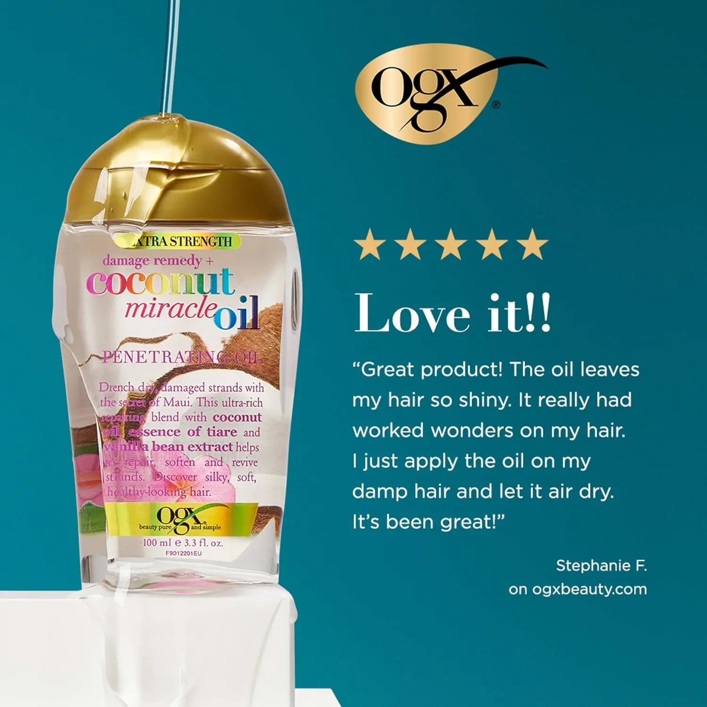 OGX- Extra Strength Damage Remedy + Coconut Miracle Oil Penetrating Hair Oil Treatment- 3.3 oz(100ml) OGX