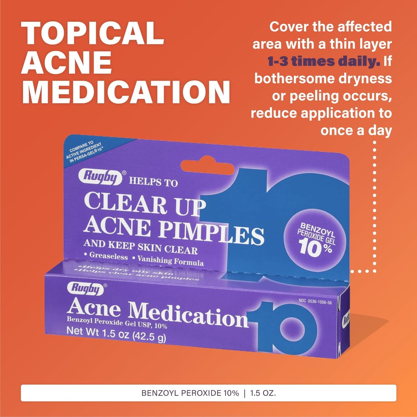 Rugby Acne -Treatment BENZOYL Peroxide Gel 5,- 1.5 oz( 42.5 gr)